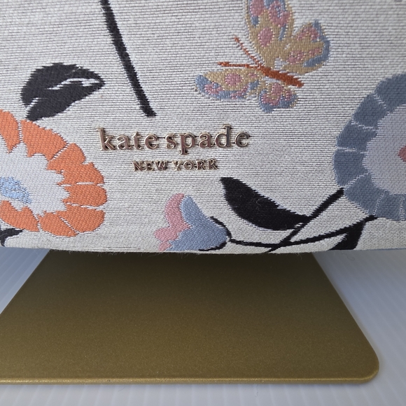 Kate Spade Penny Floral Jacquard Small Hobo + Rose Leather Circle Mirror Charm - Picture 4 of 16